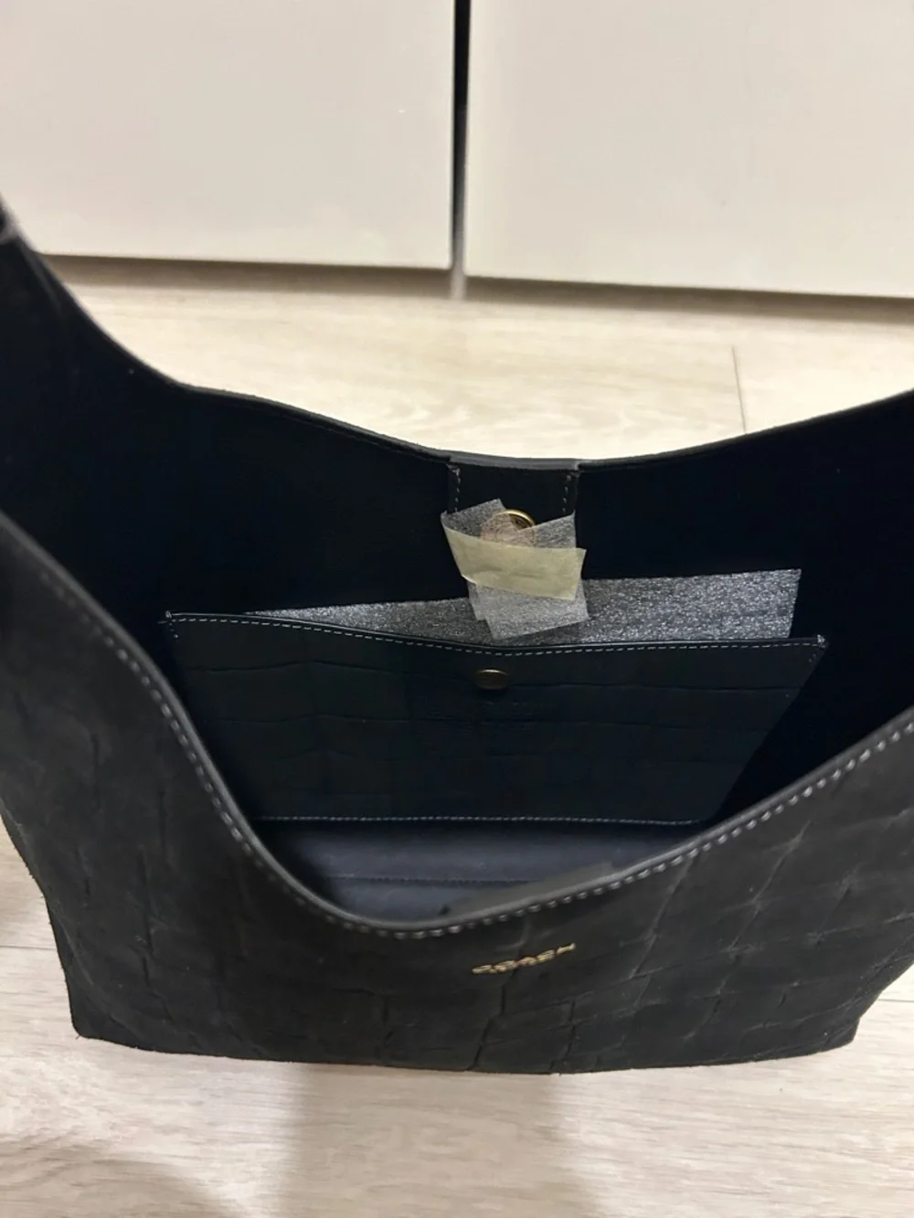 Coach (NWT) Brooklyn Shoulder Bag 28 in Black Suede Croc-Embossed - Picture 9 of 15